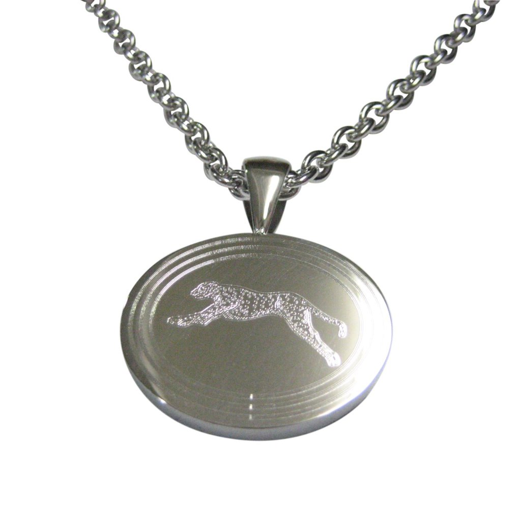 Oval Running Cheetah Pendant Necklace